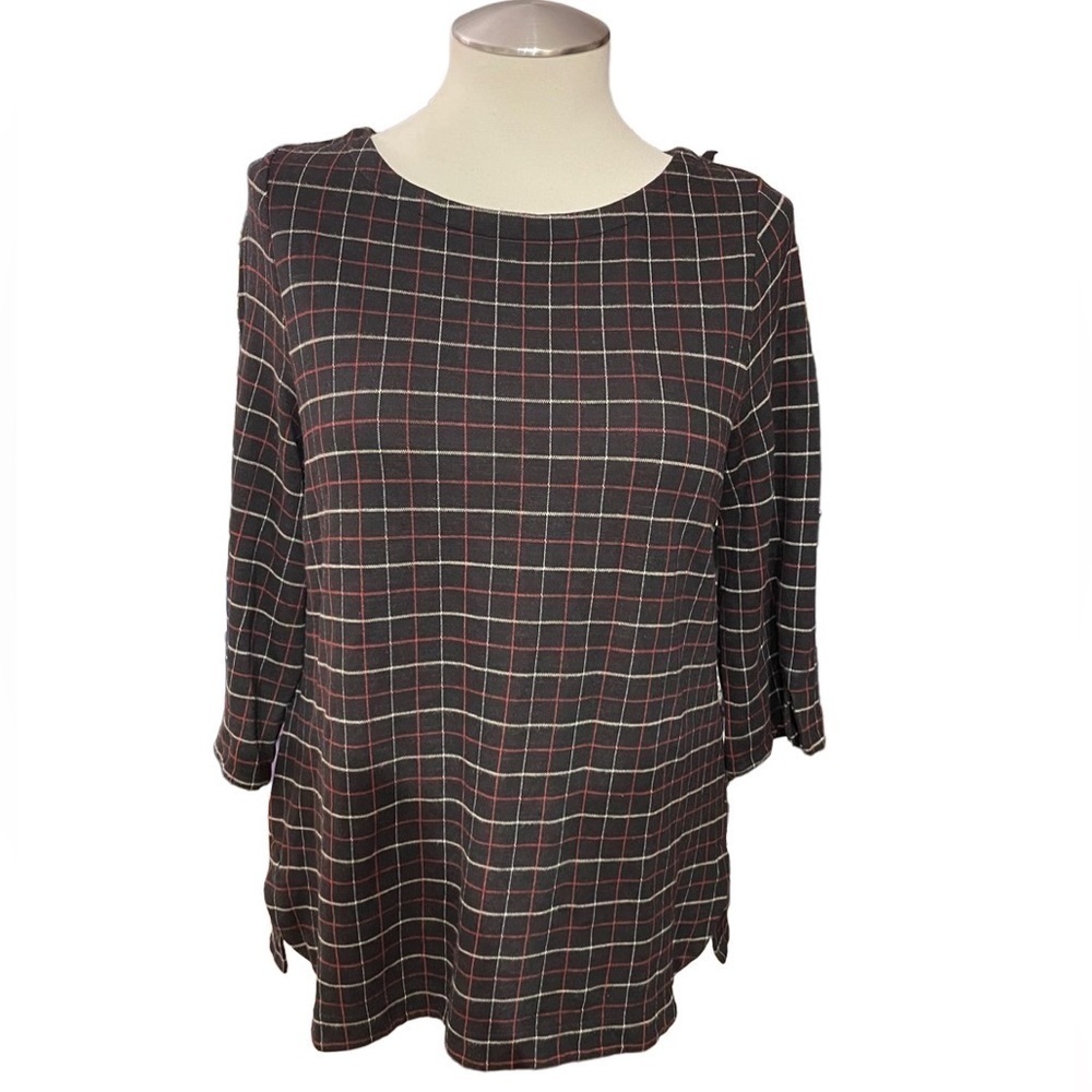 J. Jill Ponte Window Pane Black Scoop Neck Tunic Top Large